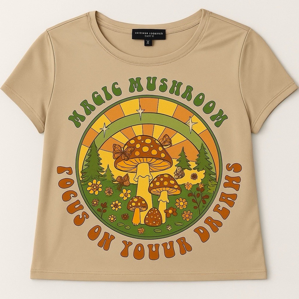 Inspired Culture Magic Mushroom Graphic Tee – Size M – Boho Retro Vibe